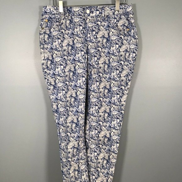 Tommy Bahama Women's Pants Size 8 Blue White Leaves Tropical Stretch - Picture 4 of 12